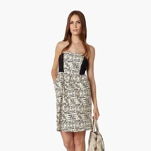 Black and white strapless geometric dress